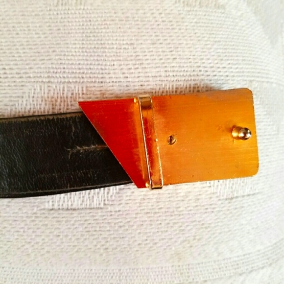 Vintage Morris Moskowitz Leather Belt w/ Silver & Gold Two Tone Belt Buckle - Picture 6 of 8